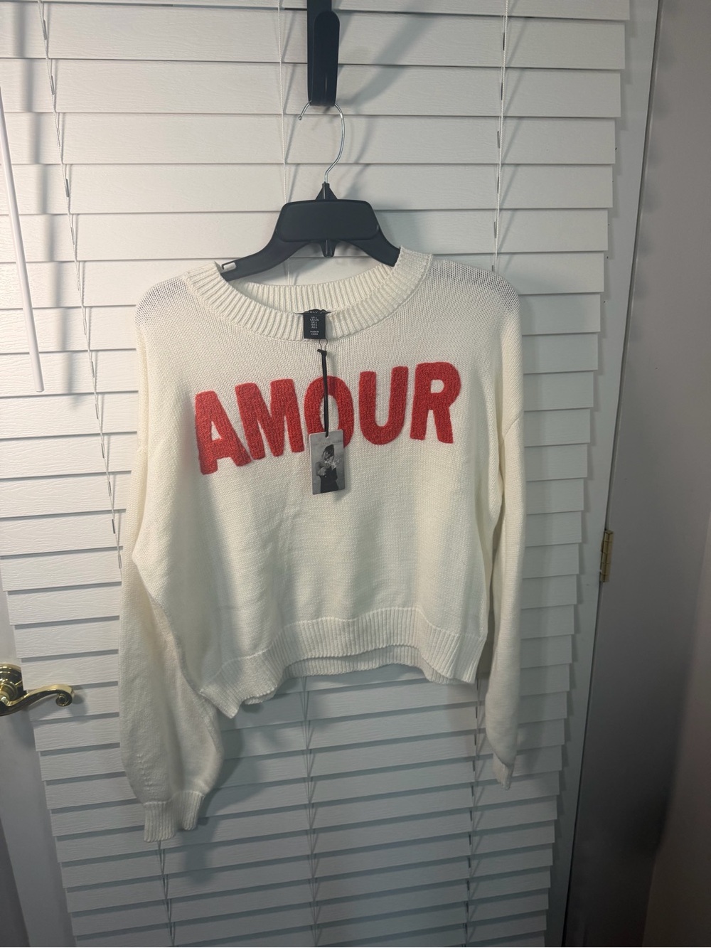 Sincerely Jules Cream Crewneck Sweater with Red AMOUR Script